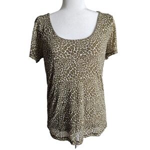 Liz Claiborne Top Womens XL Leopard Print Sheer‎ Mesh Y2K Fitted Scoop Neck 90s